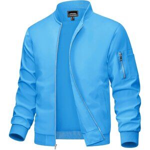 Men's #01 Ice Blue Bomber Jacket Coats Casual Zip Pocket Outwear 5 Pockets